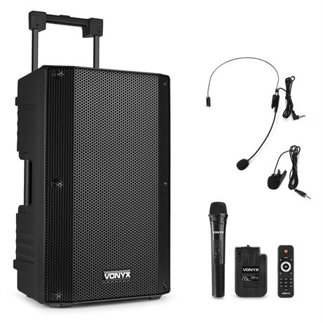 Vonyx VSA500-BP bärbar högtalare med Bluetooth och trådlös mikrofon + headset - 800W Peak effekt /250W RMS